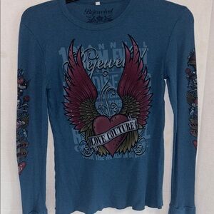 Rejuvelacéd Love Couture Long Sleeve Graphic Tee - Blue